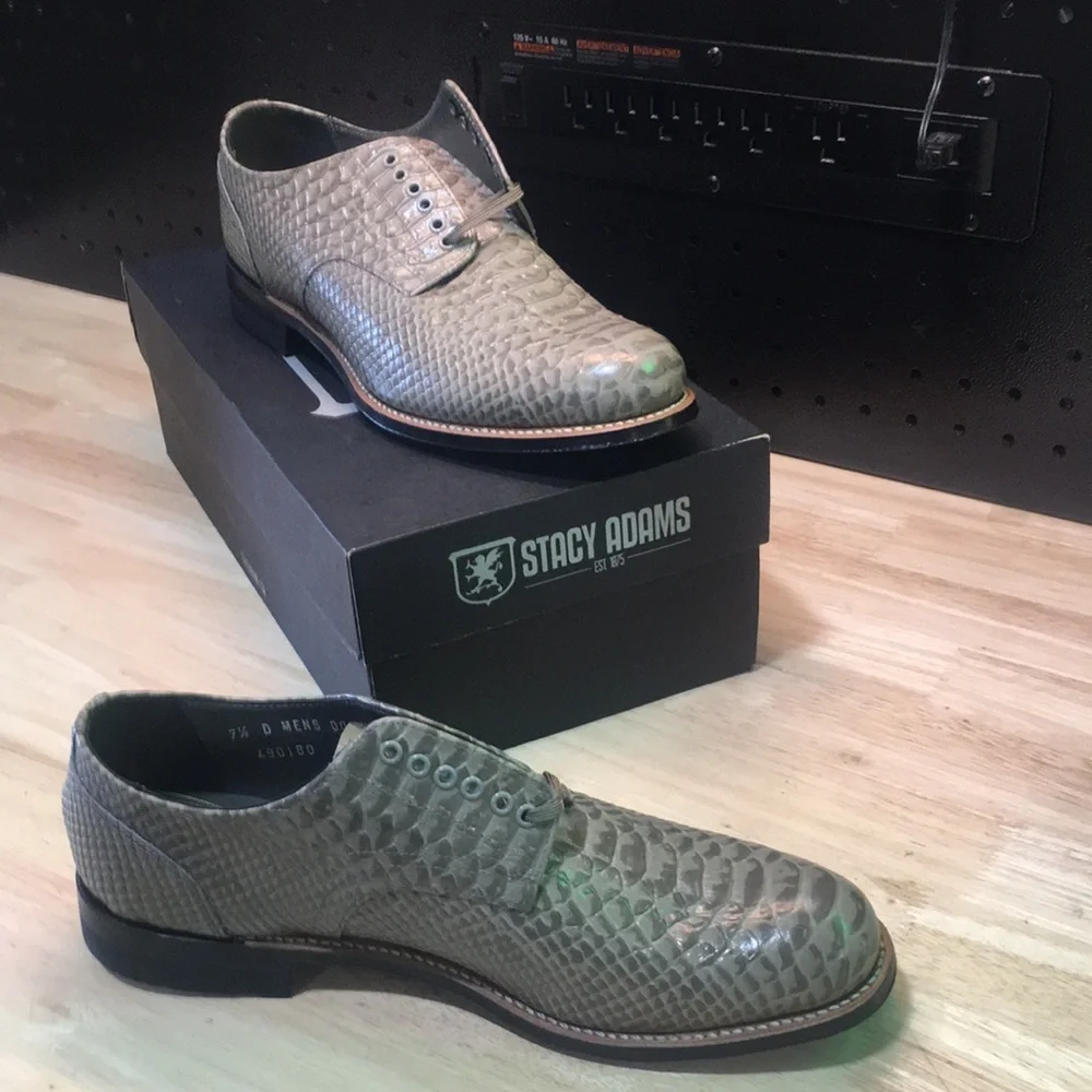 Stacy Adams Men’s Gray Snake-Texture Dress Shoes‎